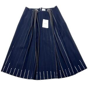 Dion Lee Embellished Perforated Pleated Skirt US 8 Blue Polyester Zipper 2016